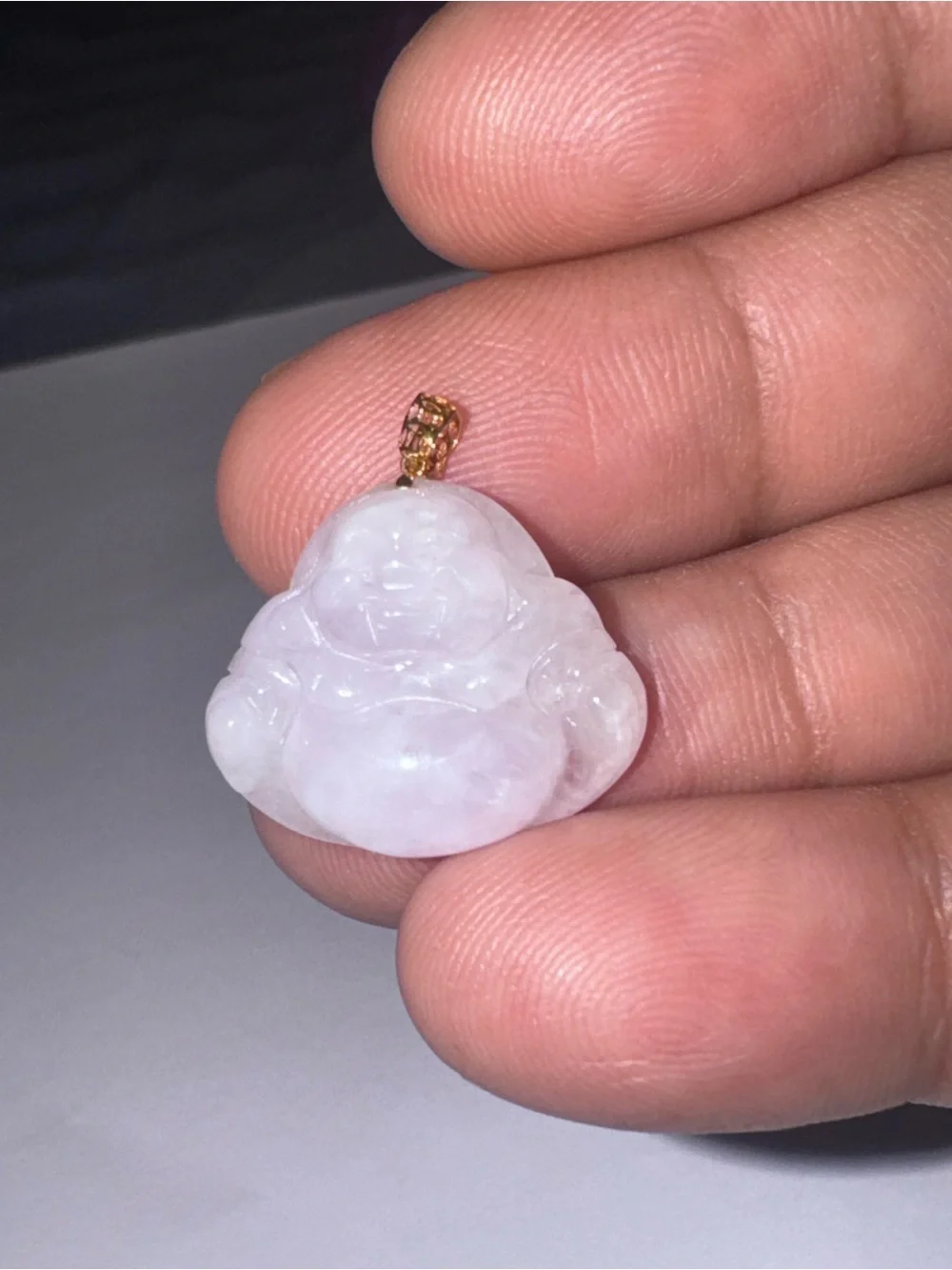 Icy Lavender Laughing Buddha Pendant